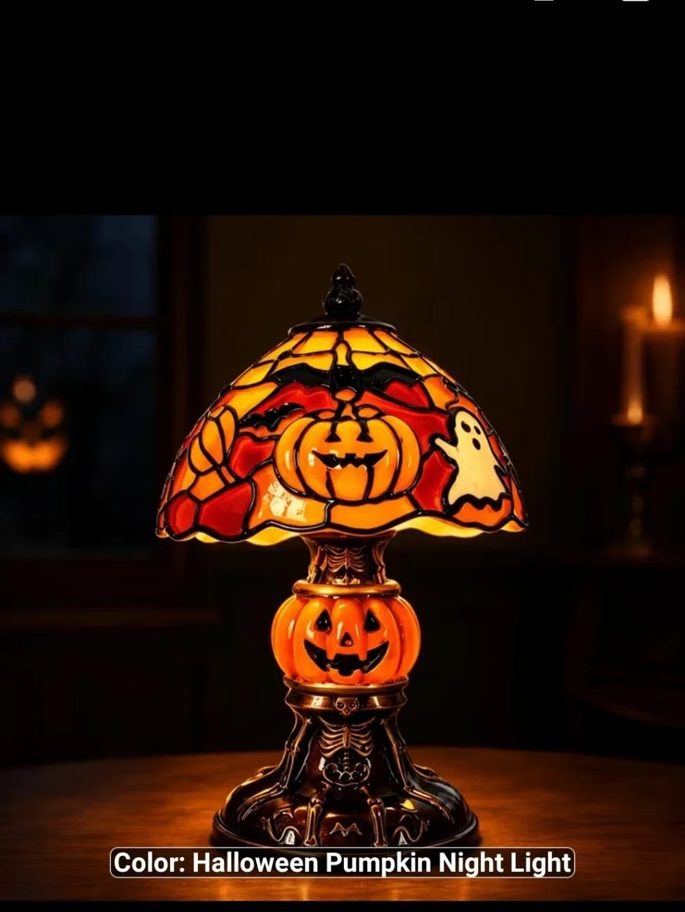 New Halloween Pumpkin Stained Glass Look Table Lamp - 1623-1435